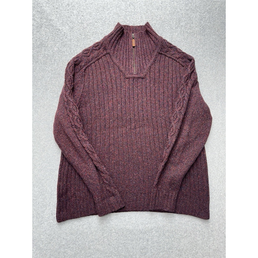 Tommy Bahama Mens Red Merino Wool Silk Blend 1/4 Zip Cable Knit Sweater Medium